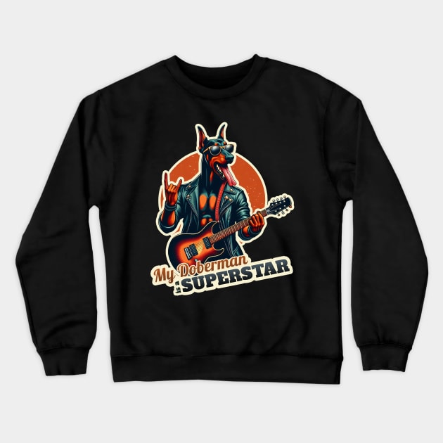 Rockstar Doberman Crewneck Sweatshirt by k9-tee
